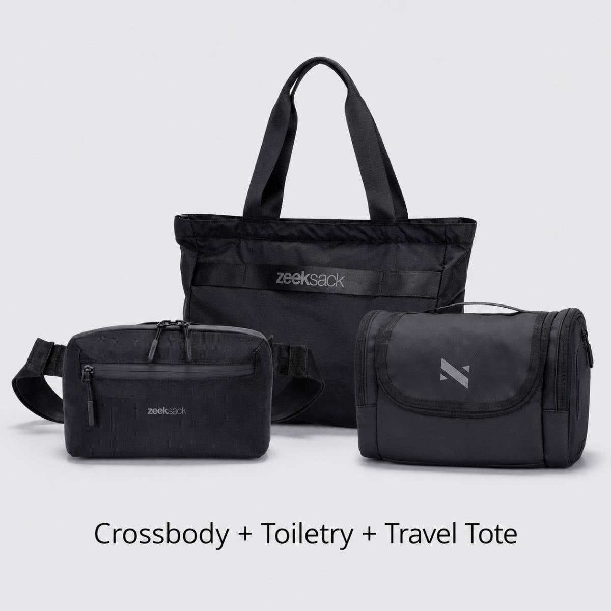 Crossbody Organizer + Toiletry Bag + Packable Travel Tote