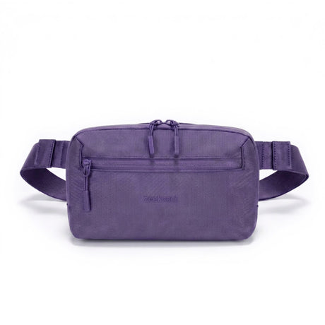 Zeeksack Crossbody Organizer (lila) – Schultergurt und Reißverschlussfach vorne.
