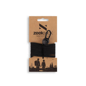 Zeeksack Elastischer Gepäckgurt (schwarz) – Kartonverpackung mit Logo.